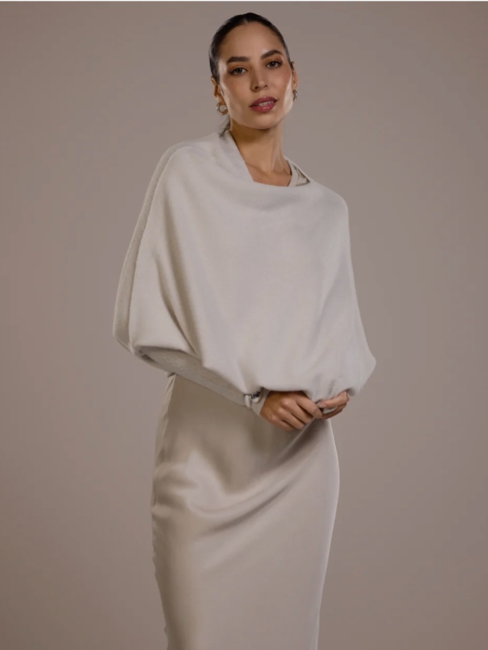 Jaki London Asymmetric Draped Knit Sweater Women's Size L/XL Cream (Z) - Picture 3 of 9